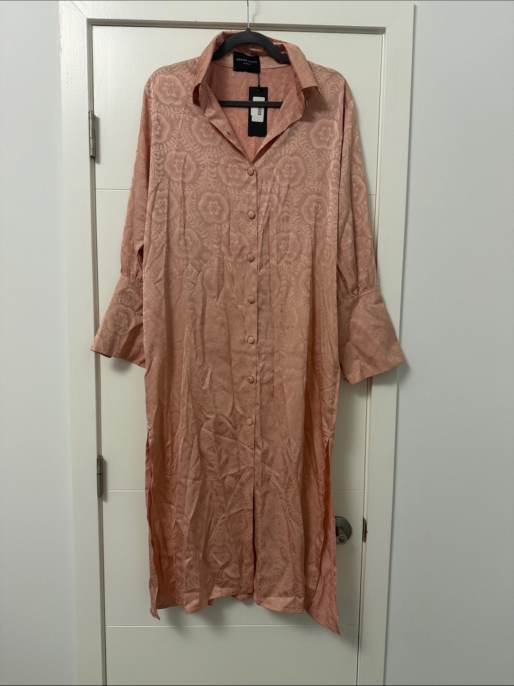 Vince Camuto Peach Paisley Jacquard Button-Down Shirt Dress